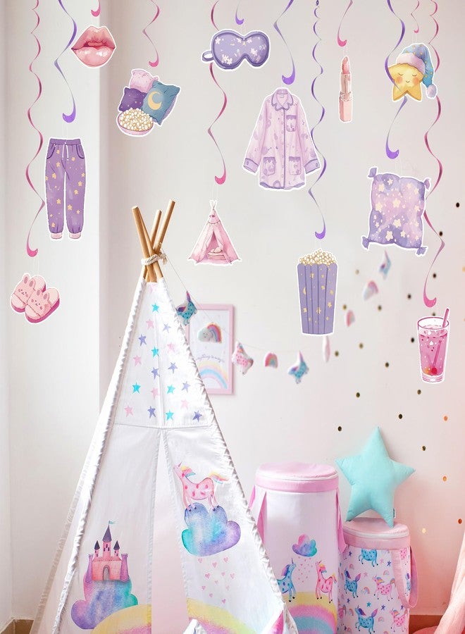 UNIIDECO 24PCS Sleepover Hanging Swirl Decorations Sleepover Party Ceiling Decorations Sleepover Party Supplies for Girls Slumber Party Girls Night Pajama Spa Birthday Party Decorations - Image 5